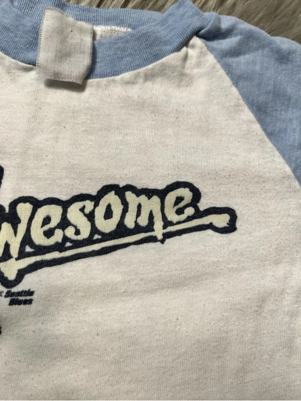 Vintage 80s Children’s Blue White Awesome Baseball Shirt